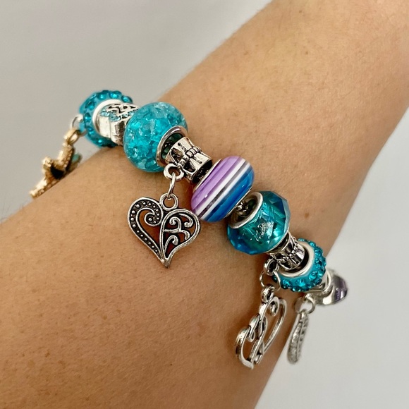 handmade Jewelry - HANDMADE handmade AQUA glass bracelets. 8.5’inch. 925 silver cord.
